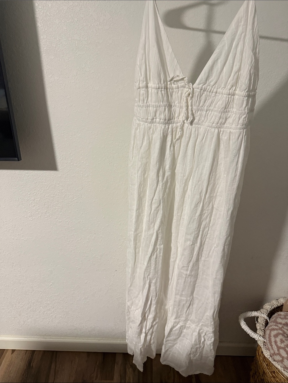 Aeropostale White V-Neck Smocked Maxi Dress